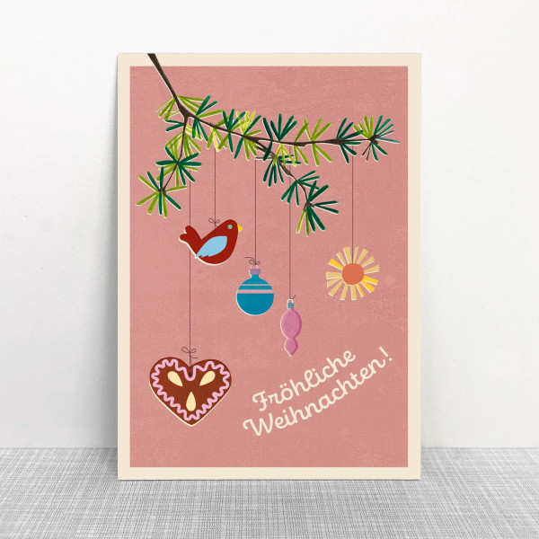 Weihnachtskarte Tannenzweig altrosa von Monimari