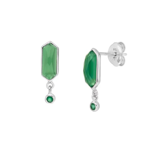 Ohrring Cube grüner Achat Silber rhodiniert von Leaf