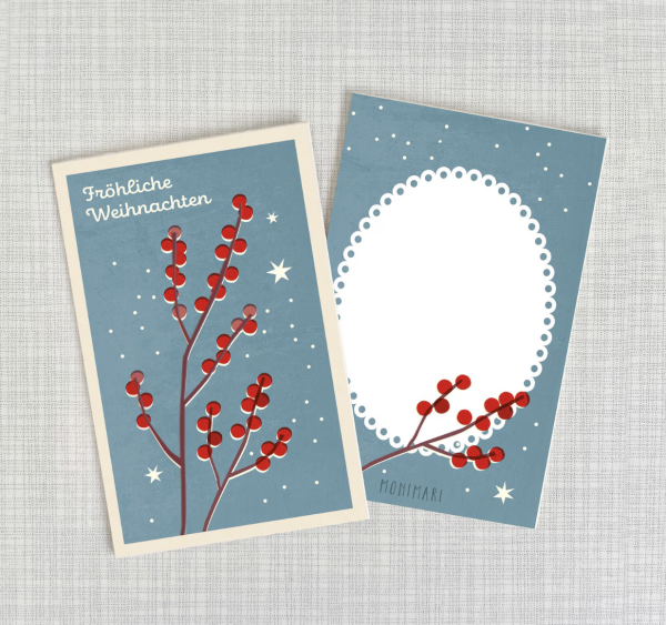 Minicard Ilex blau Holzschliffpappe von Monimari