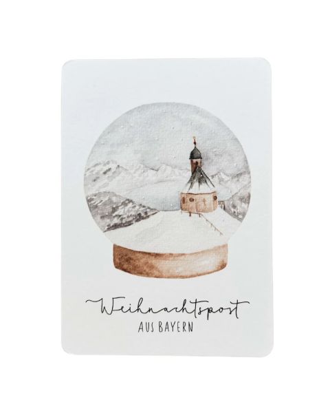 Postkarte Schneekugel Weihnachtspost aus Bayern Linda Mundo