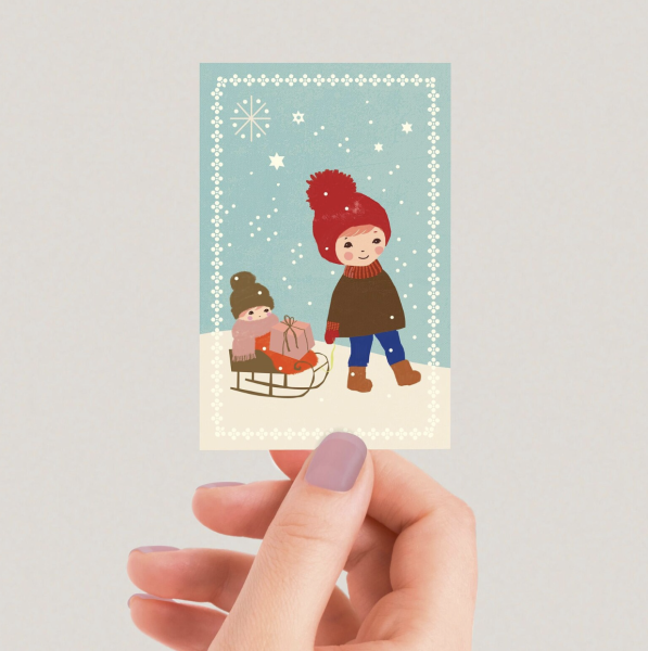 Minicard Schlittenjunge Holzschliffpappe von Monimari