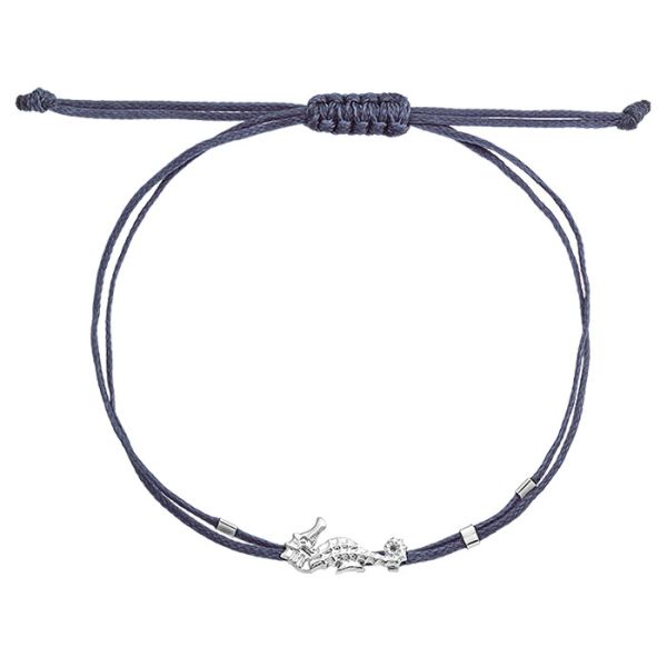 Armband Seepferd Silber an blauem Band von Onirolithi