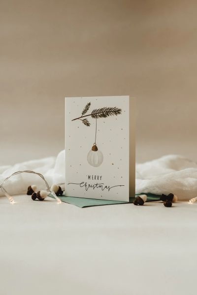 Postkarte Kugel schlicht merry christmas Linda Mundo
