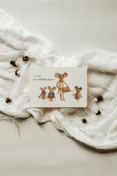 Postkarte Weihnachtbäckerei Weihnachtsmäuse Linda Mundo
