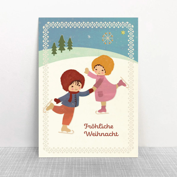 Weihnachtskarte Eislaufen von Monimari