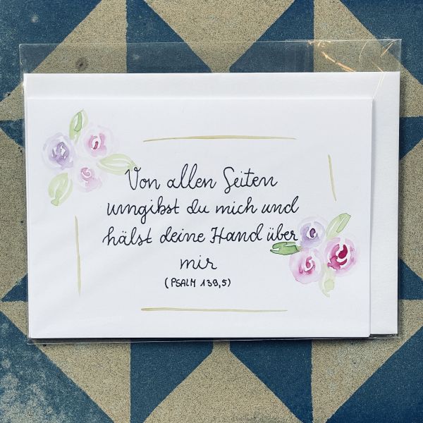 Klappkarte zur Taufe mit Taufspruch und Rosen