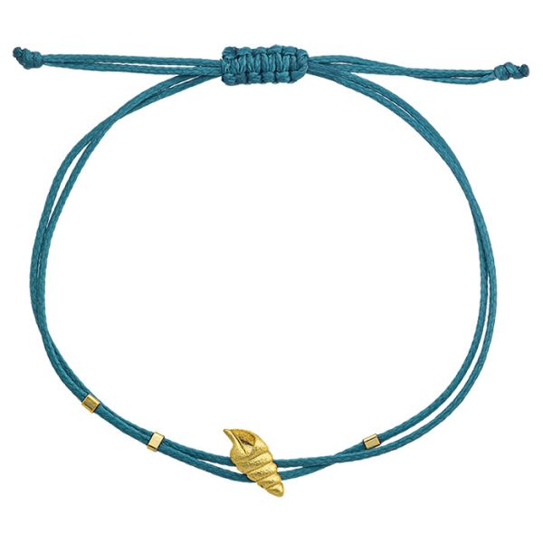 Armband Muschel spitz gold an wasserblauem Band von Onirolithi