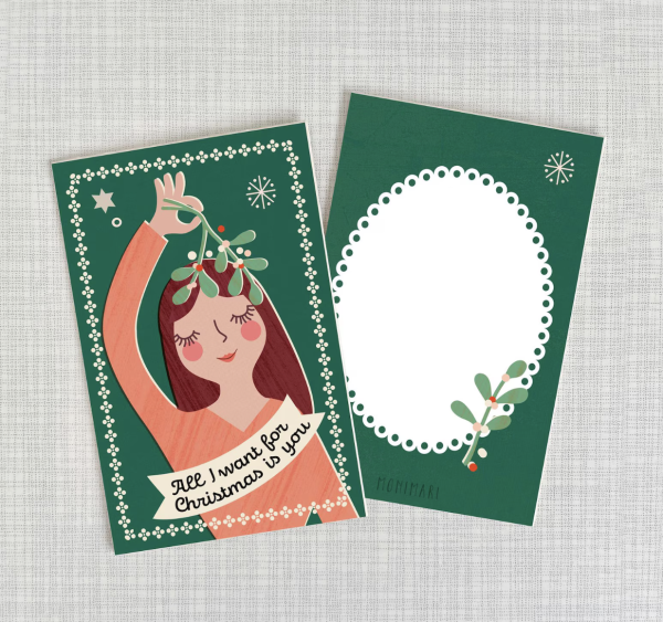 Minicard Mistel all I want for Christmas Holzschliffpappe von Monimari