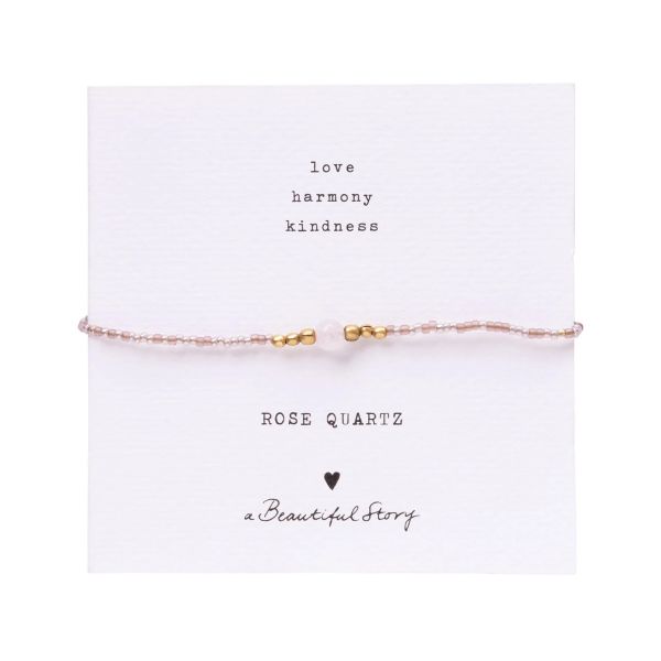 Edelsteinkarte iris card Rosenquarz gold Armband von A Beautiful Story