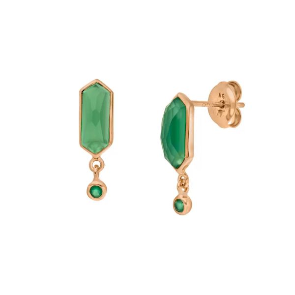 Ohrring Cube grüner Achat Silber vergoldet von Leaf